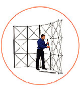 Premier's trade show exhibits set up as quickly as portable displays, revolving displays, and revolving banners.