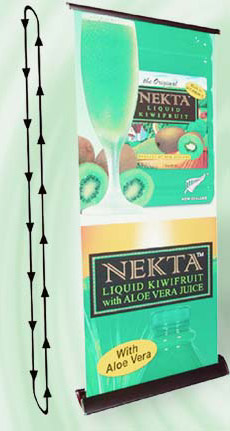 Revolving banners deliver twice the content in the same space as static retractable banners.
